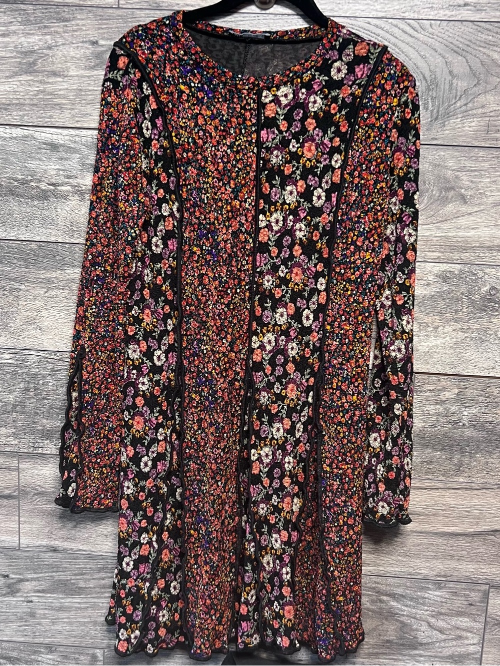 Zara Black Floral A-Line Skirt with Pink & Orange Blooms- cottagecore size M